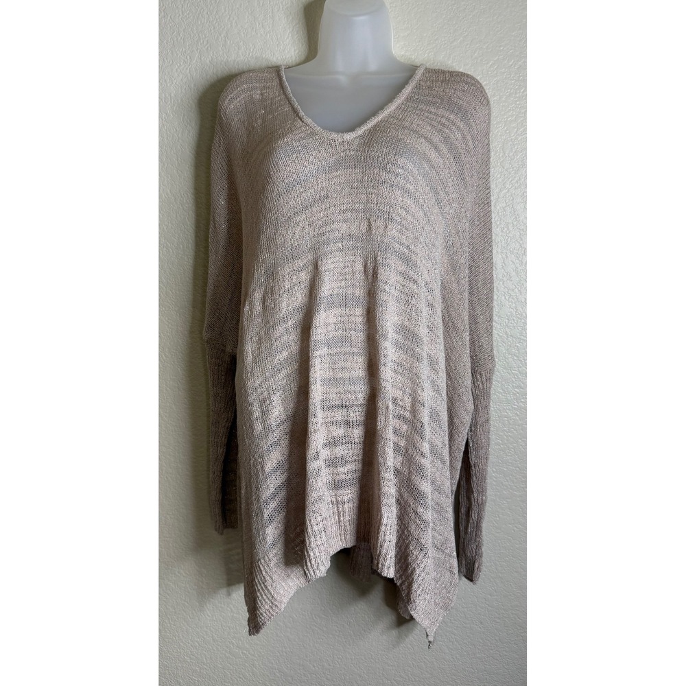 Jennifer Lopez Womens Large Sweater Rose Metallic Knit‎ V Neck Dolman Sleeve